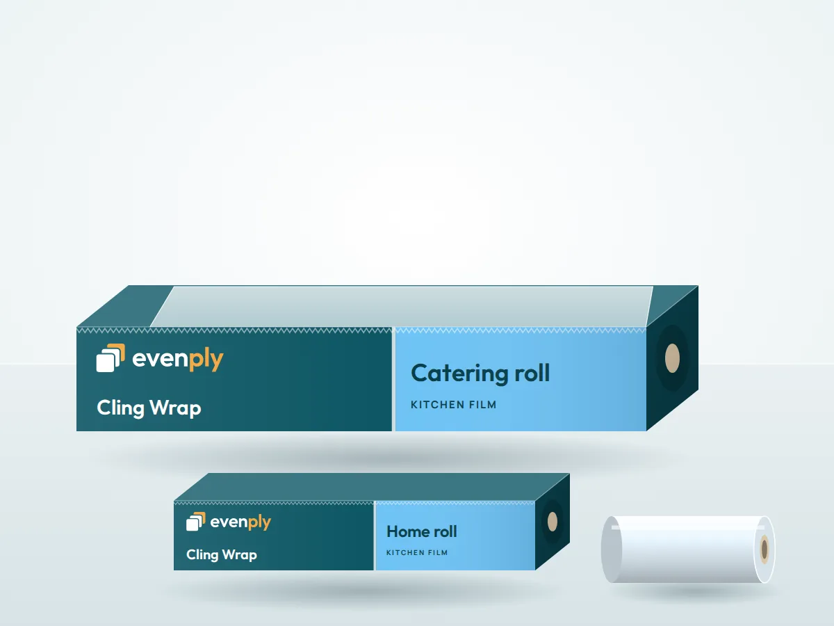 Evenply cling wrap roll and carton